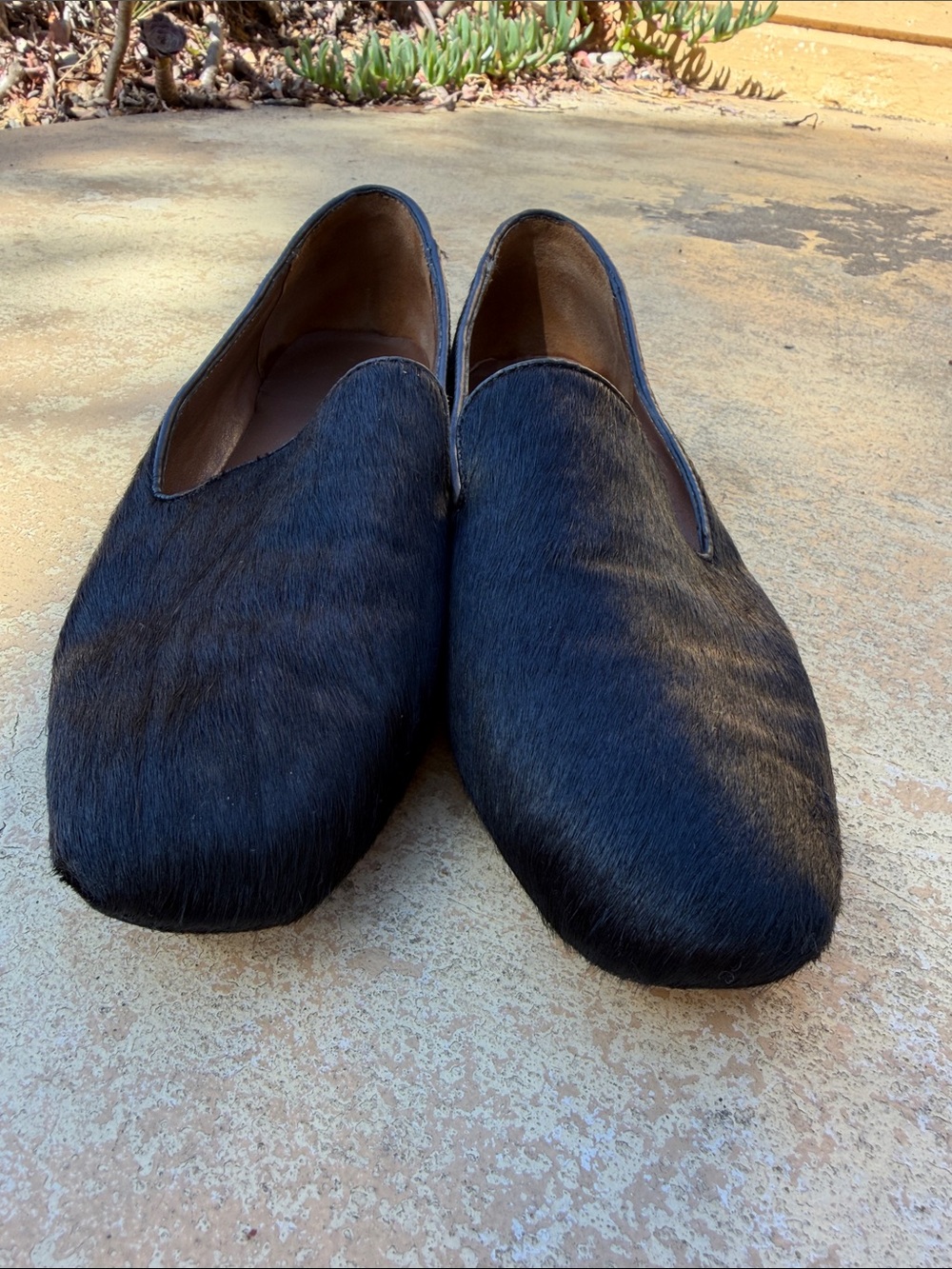 Donald J. Pliner Black Haircalf Slip-On Loafers with Leather Interior